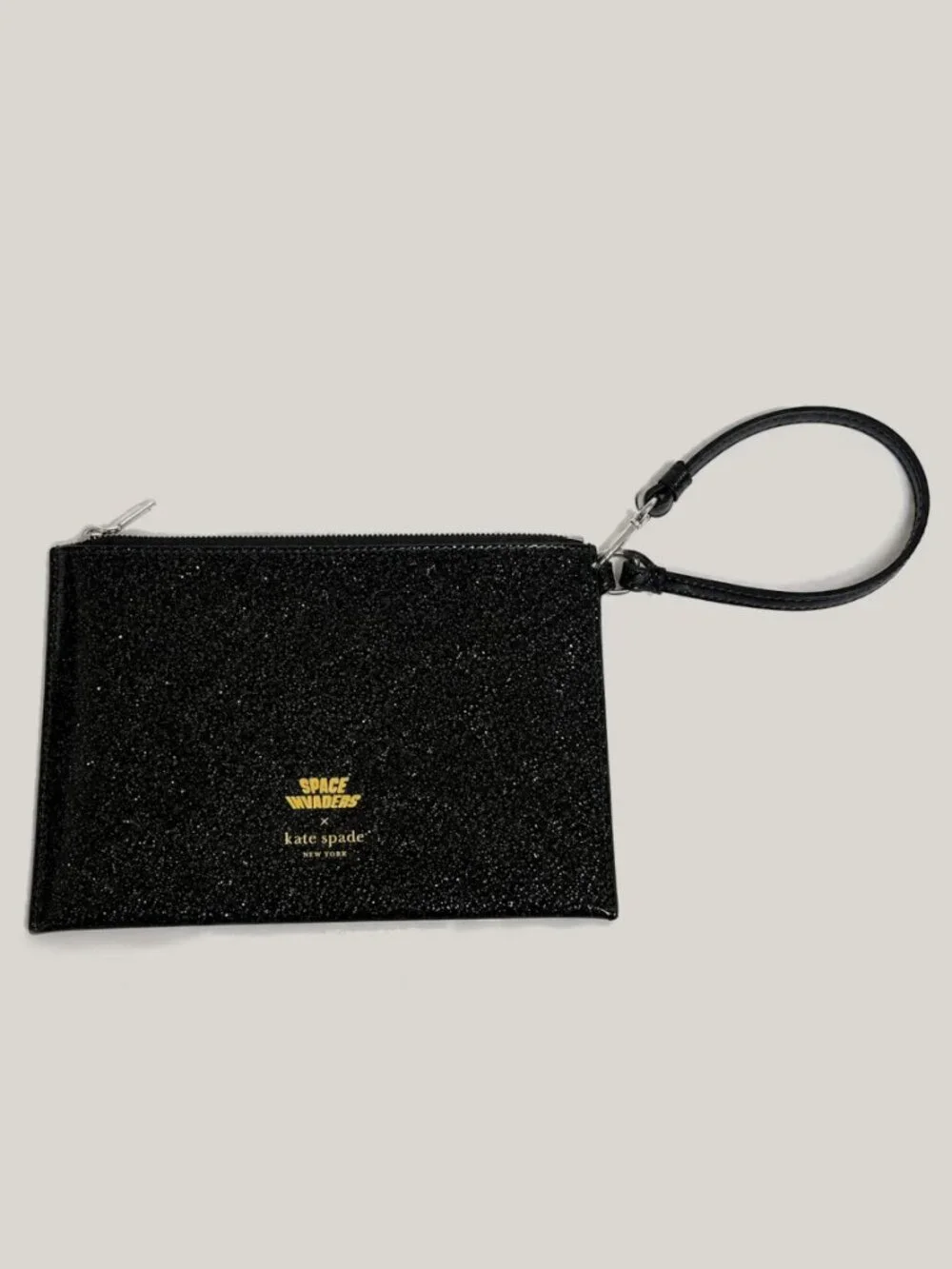 Space Invaders x Kate Spade Glitter Patent Wristlet KI754 NWT Black